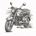 Combine a moped with elements of farming tools or crops tattoo design idea