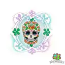 Irish inspired sugar skull shamrocks harp green orange white tattoo design idea
