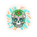 Irish inspired sugar skull shamrocks harp green orange white tattoo design idea
