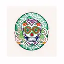 Irish inspired sugar skull shamrocks harp green orange white tattoo design idea