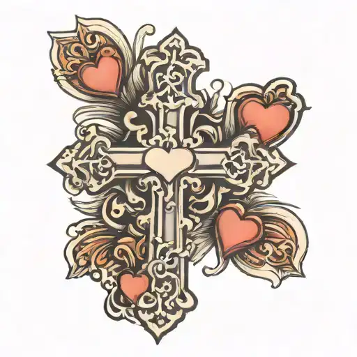 cross with 4 small hearts tattoo tattoo design idea