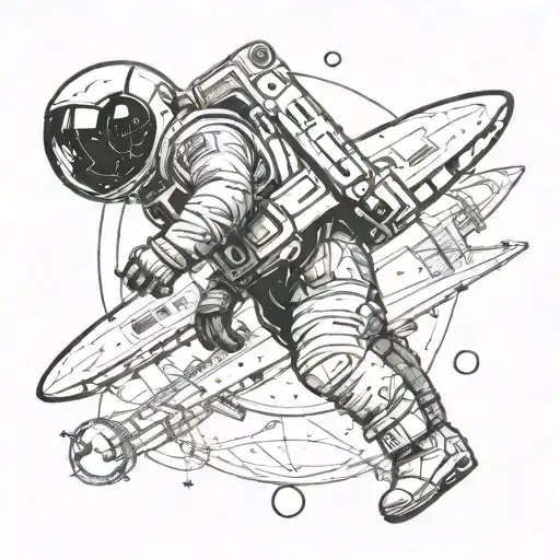 I want a tattoo of a giant astronaut on top of a spaceship tattoo design idea