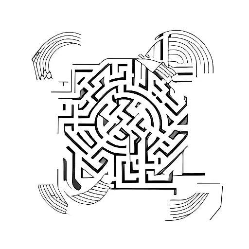 labyrinth with  V and 3 A tattoo design idea