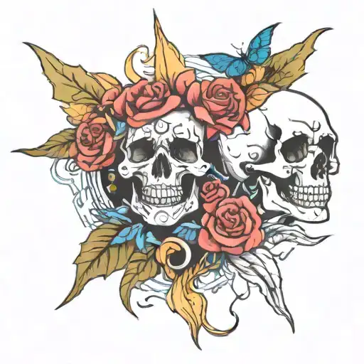 lsd and 2 skull tattoo design idea