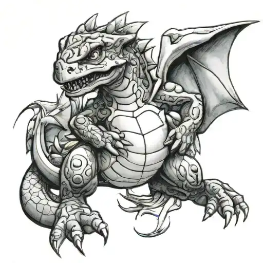 charizard eating squirtle  tattoo design idea