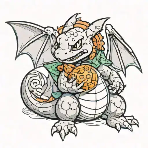 charizard eating squirtle  tattoo design idea