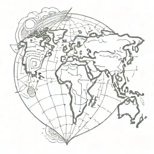 A sketch-style tattoo of a watermelon slice with a map of the world carved into the flesh, symbolizing the client's love for travel and fruit tattoo design idea