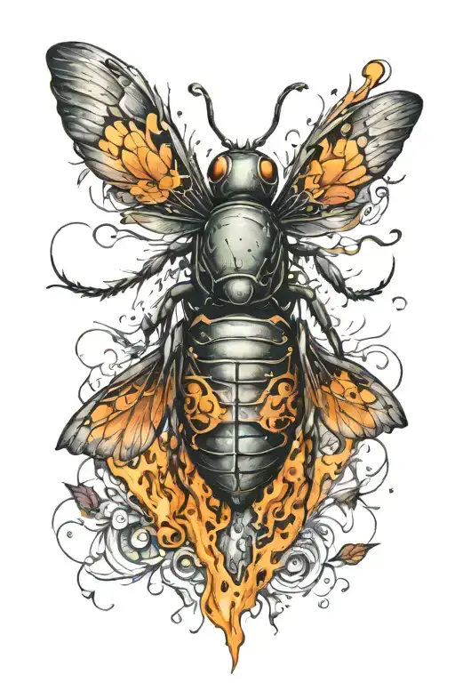 eyes like fire, winged insect you're a funeral pyre tattoo design idea