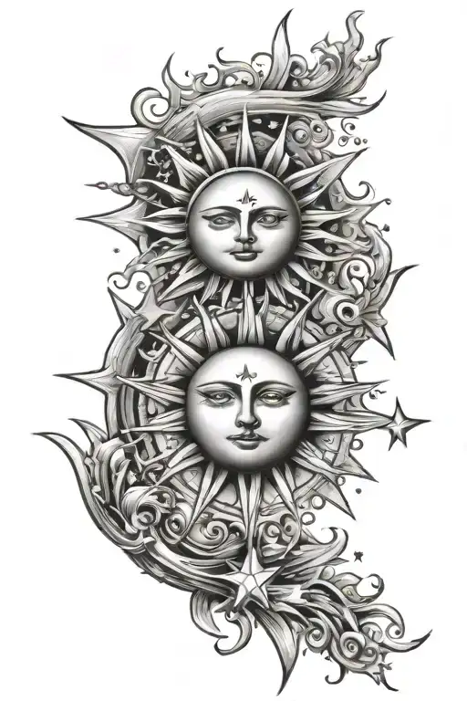 sun and stars tattoo design idea