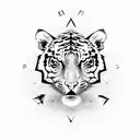 half tiger face, arrow and compass, black and grey, new destiny tattoo design idea
