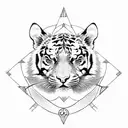 half tiger face, arrow and compass, black and grey, new destiny tattoo design idea