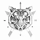 half tiger face, arrow and compass, black and grey, new destiny tattoo design idea