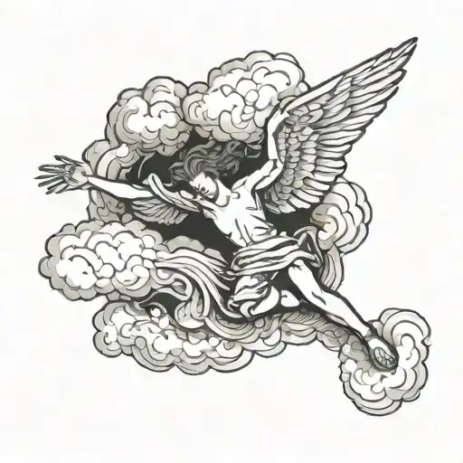 a falling angel falling out of the clouds tattoo design idea