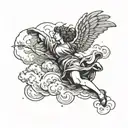 a falling angel falling out of the clouds tattoo design idea