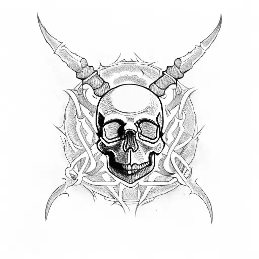 skulls, the ouija planchet, candles, blood, gore, demon with horns, spiders tattoo design idea