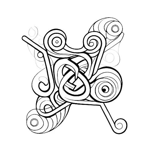 A fine line tattoo of the letter B intertwined with three butterflies and music notes tattoo design idea