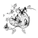 3 butterflies with music notes in the background  tattoo design idea