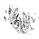 3 butterflies with music notes in the background  tattoo design idea
