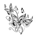 3 butterflies with music notes in the background  tattoo design idea
