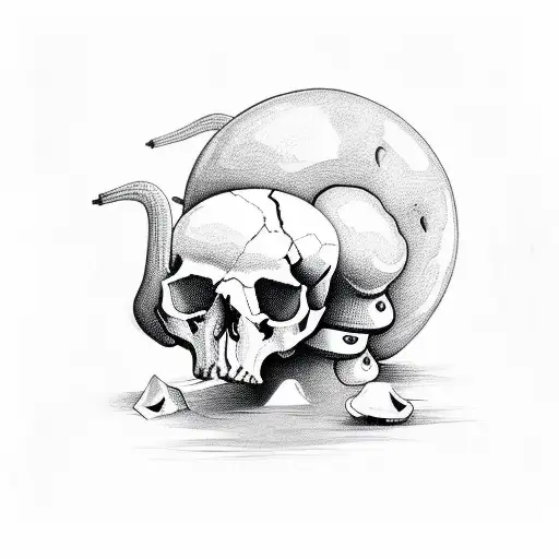 animal skull with magic mushrooms tattoo design idea