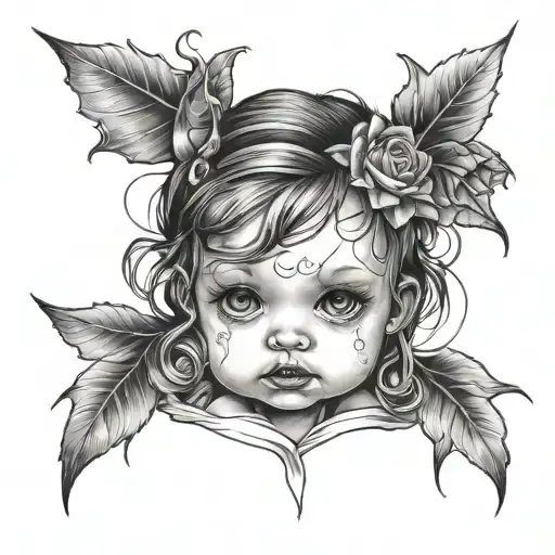 first born baby girl creepy but cute tattoo design idea