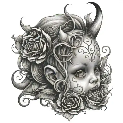 first born baby girl demonic tattoo design idea