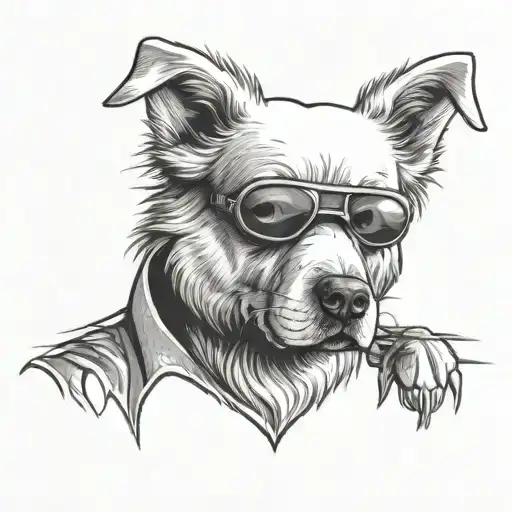 White Dog with a eye patch cover tattoo design idea