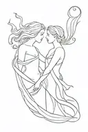 Orpheus and Eurydice separated and looking back tattoo design idea