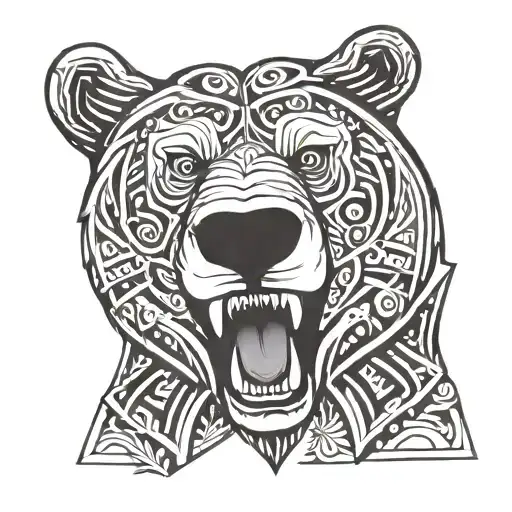 bear statue head roaring and wild tattoo design idea