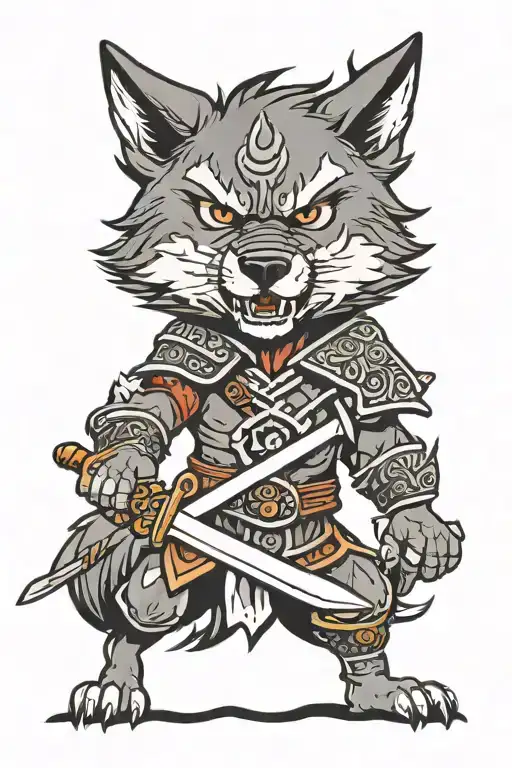 wolf and warrior wielding a sword tattoo design idea