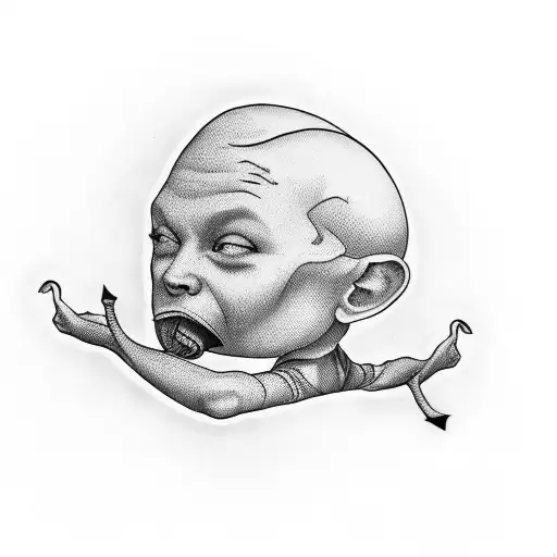 stickman with his arms crossed pointing with his index finger while poking his tongue out tattoo design idea