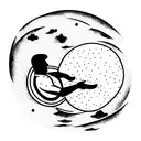man lying on the back on the moon tattoo design idea