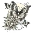 Spinal tattoo showing the phases of the moon combined with butterflies, different flowers, and nature tattoo design idea