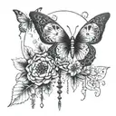 Spinal tattoo showing the phases of the moon combined with butterflies, different flowers, and nature tattoo design idea