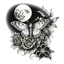 Spinal tattoo showing different phases of the moon combined with butterflies and different flowers tattoo design idea