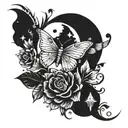 Spinal tattoo showing different phases of the moon combined with butterflies and different flowers tattoo design idea