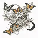 Down the spine showing the phases of the moon combined with butterflies, different flowers, nature, and the universe. tattoo design idea