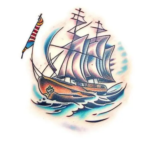 burned ship tattoo design idea
