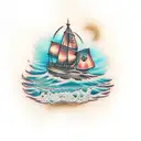 burned ship tattoo design idea