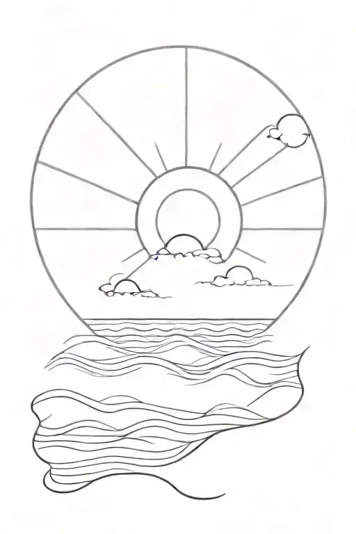 sun setting in sea tattoo design idea