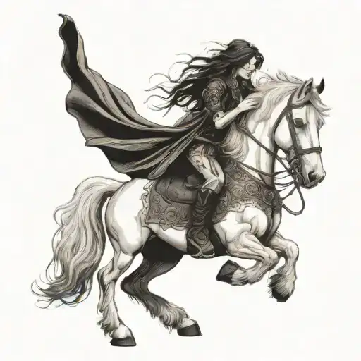 gypsy cob horse with a witch riding  tattoo design idea