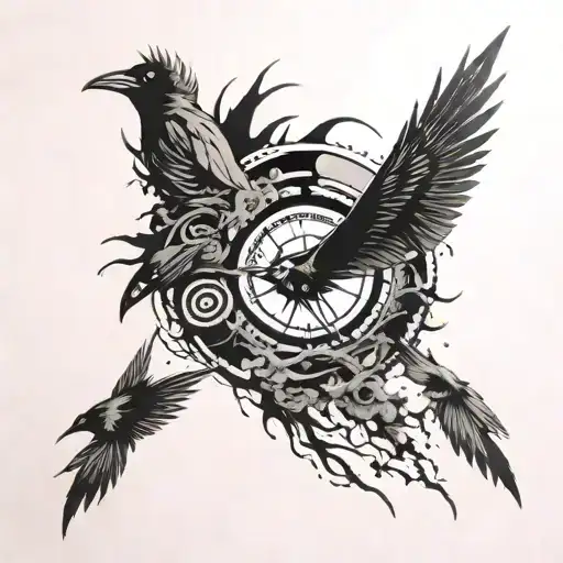 itachi eye with crows flying tattoo design idea