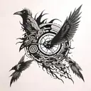 itachi eye with crows flying tattoo design idea