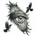 itachi eye with crows flying tattoo design idea