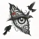itachi eye with crows flying tattoo design idea