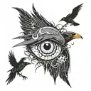 itachi eye with crows flying tattoo design idea