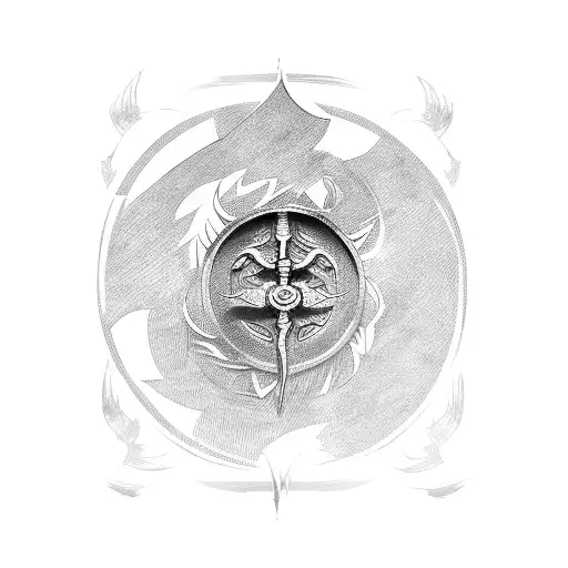 A broken Viking shield with the words 'Righteous Side of Hell' written across it tattoo design idea