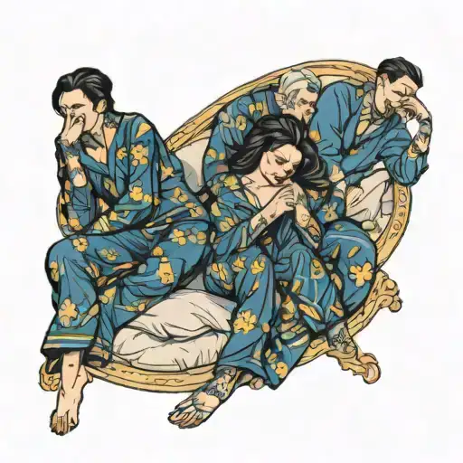 four people in pajamas sleeping  tattoo design idea