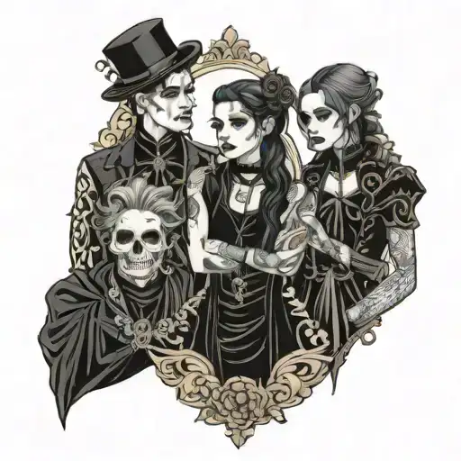 four people in goth clothes tattoo design idea