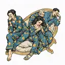 four people in pajamas sleeping  tattoo design idea